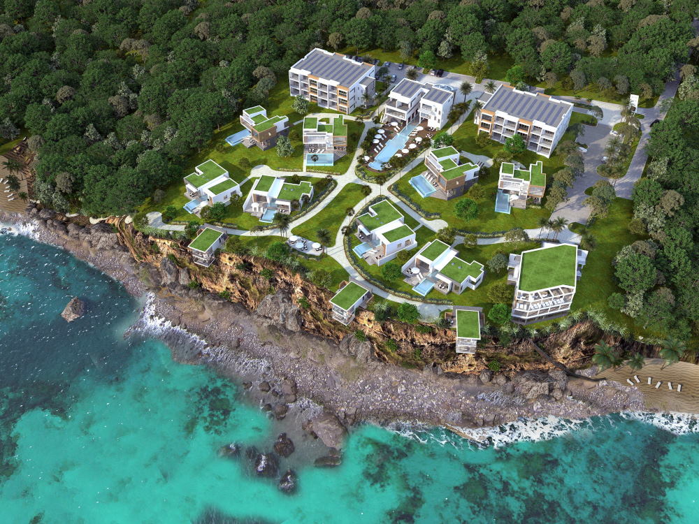 An aerial video of Tranquility Beach Dominica under construction