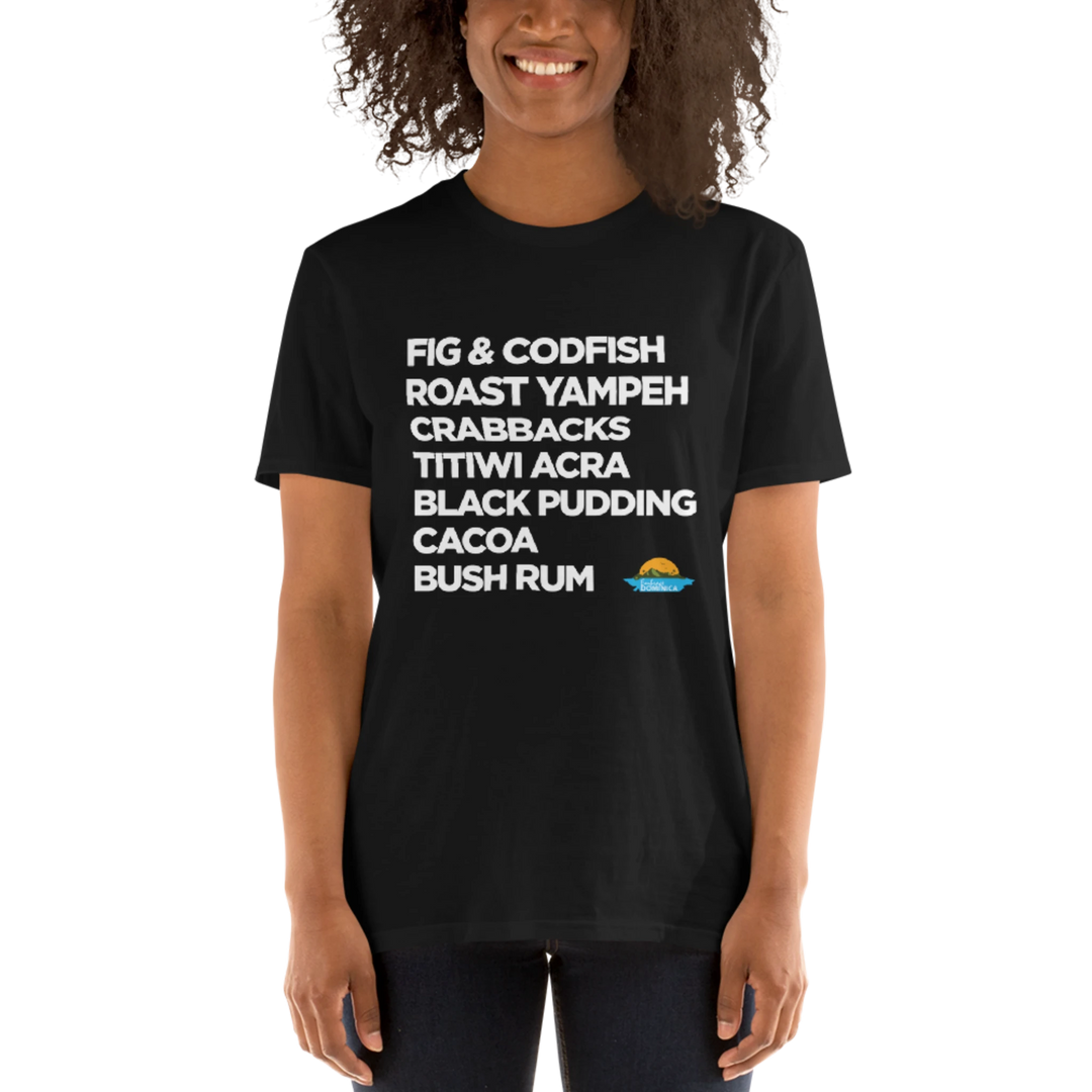 "Good Eating" unisex t-shirt in color black with white text, by Embrace Dominica